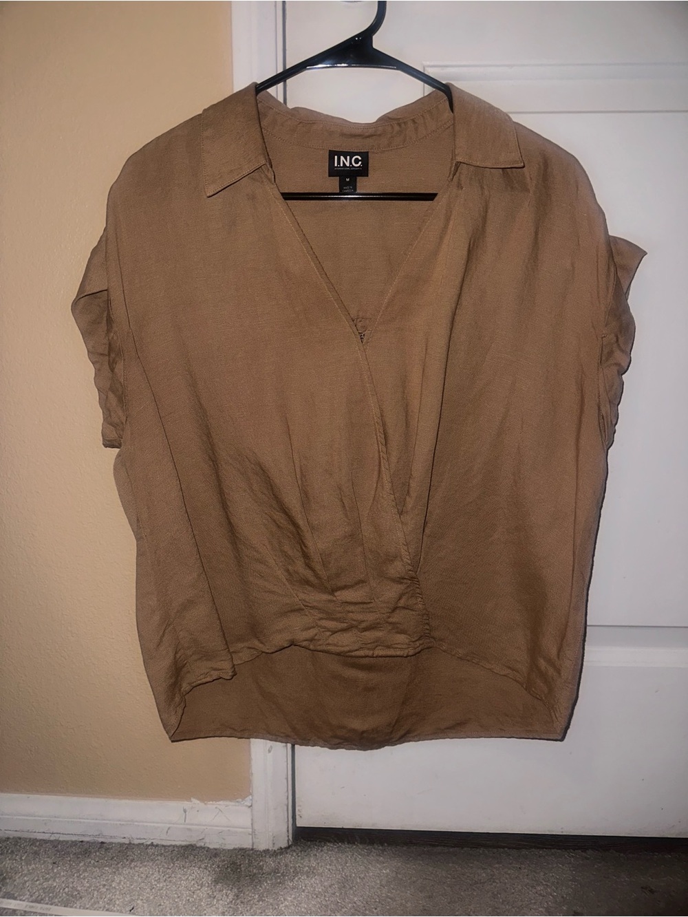 INC International Concepts Tan Wrap-Style Women's Blouse